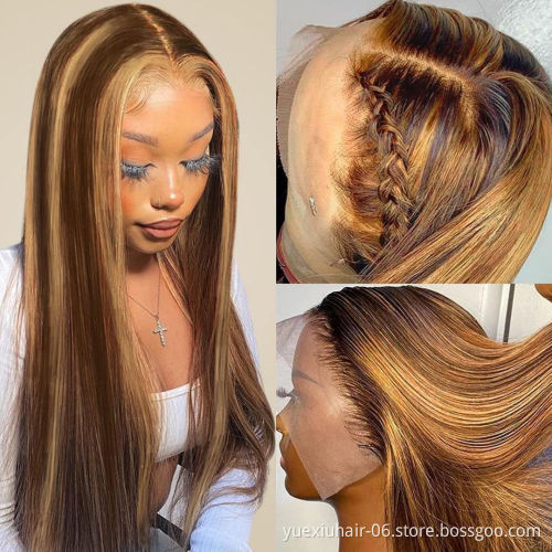 Highlight 4/27 Loose Wave 13x6 Lace Frontal Human Hair Wigs Wholesale Brazilian Remy HD Full Transparent Lace 5x5 6x6 Wig Vendor